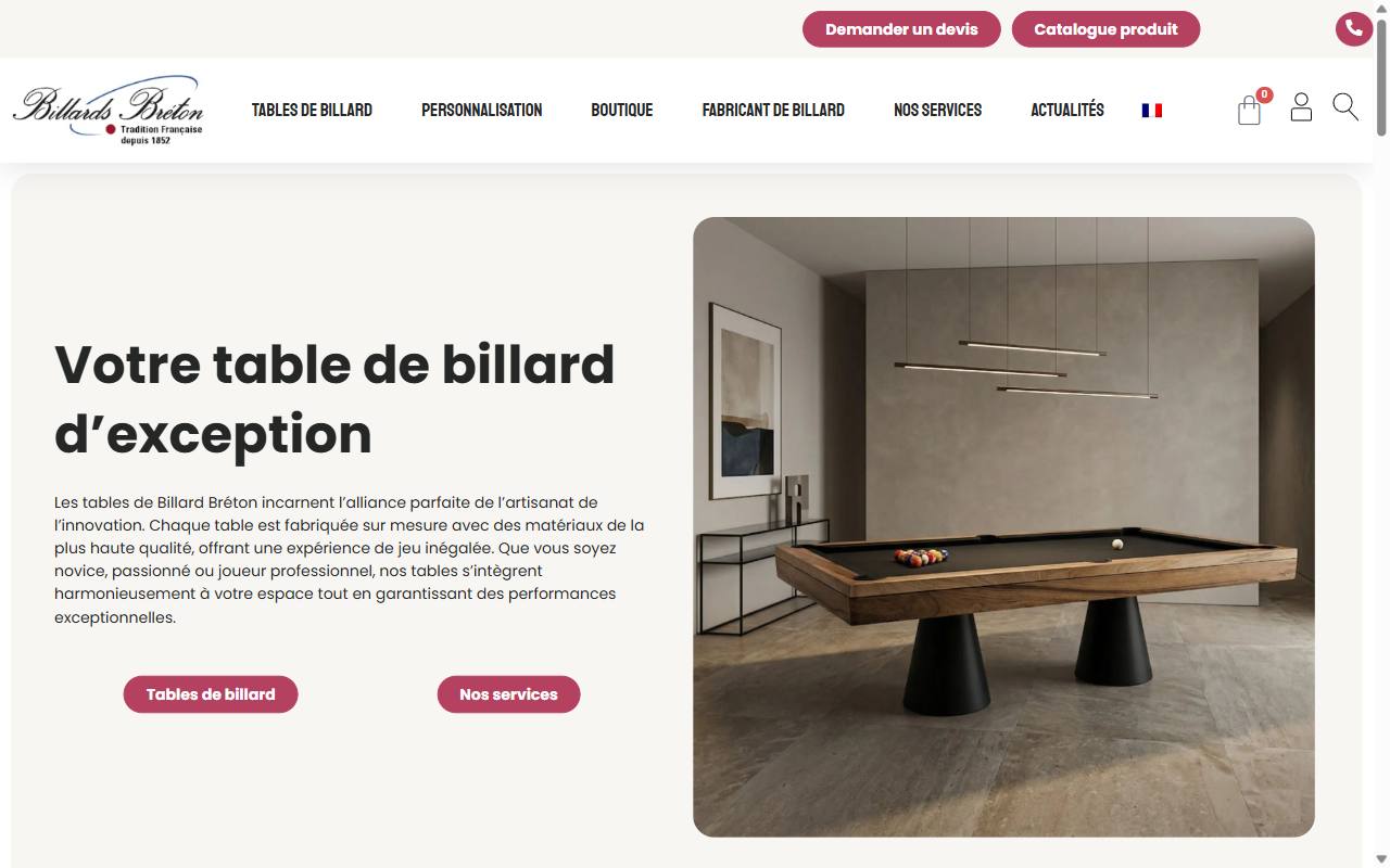 Capture d’écran : Billards Bréton, Fabricant de billards depuis 1852, Saint-Germain-en-Laye