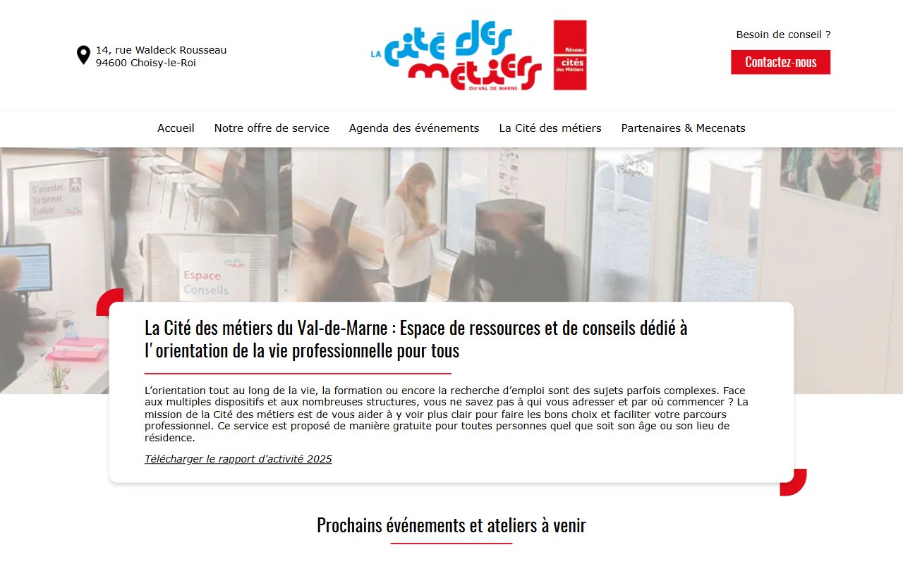 Capture d’écran : Cité des métiers du Val-de-Marne, Centre public d’orientation et d’emploi, Choisy-le-Roi (94)