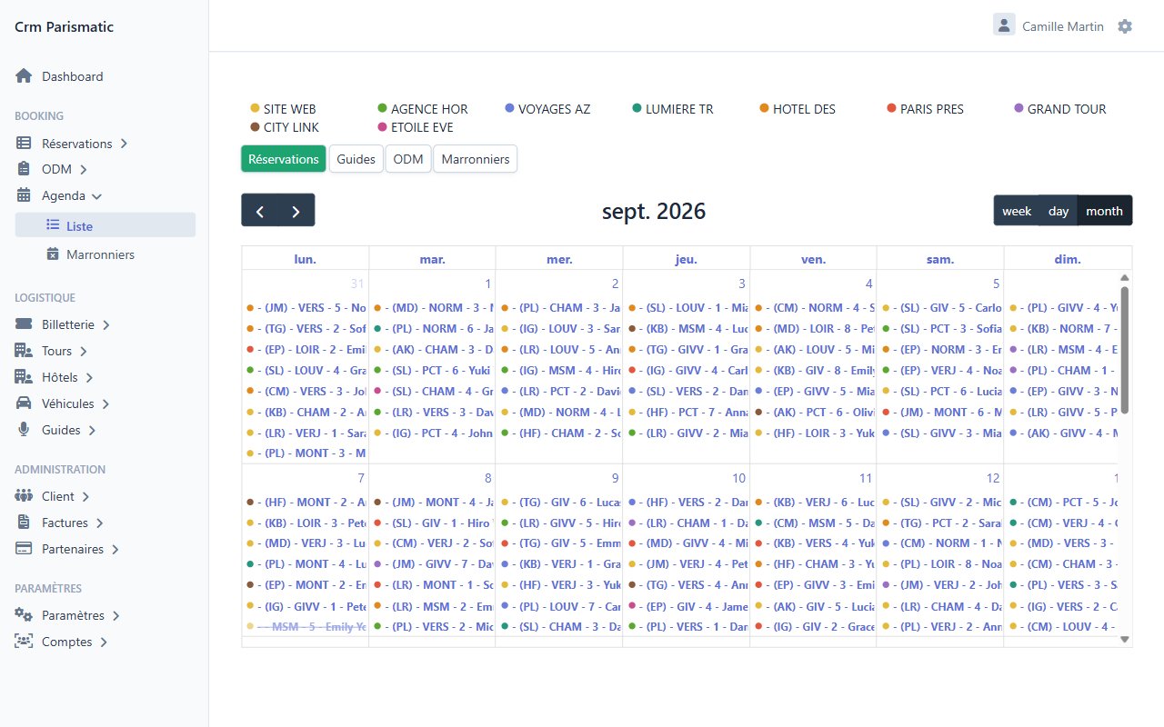 Capture d’écran : CRM Parismatic Tour, Logiciel de gestion d’une agence de visites privées, Paris